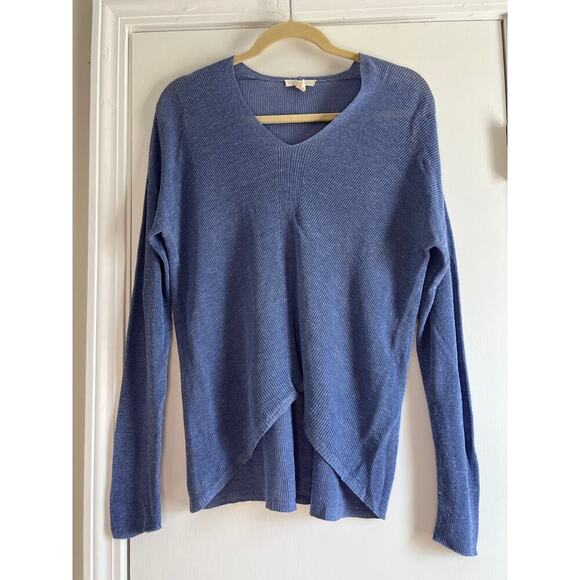 Eileen Fisher Blue Linen Blend Long Sleeve V-Neck Sweater Sz S - Picture 2 of 6